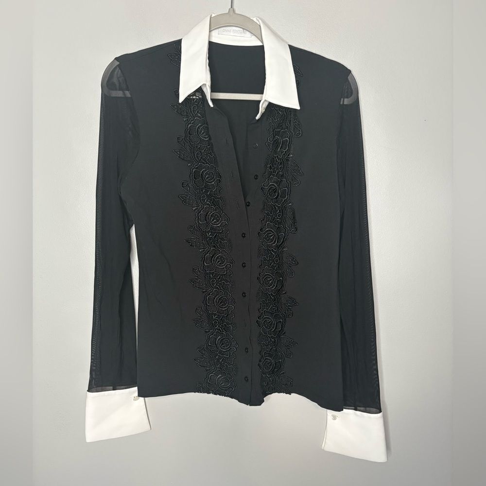 Anne Fontaine Lace Sheer Sleeve Blouse